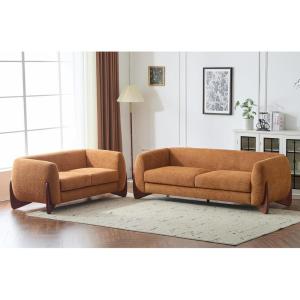 Christopher Knight Home Almad 2 Pieces Sofa Couch Set, Cozy 3-Seater Sofa and Loveseat for Living Room, Upholstered Couch Chair, Soft Seating Lounge Sofa with Wood Frame, Boucle Fabric, Caramel Brown(Caramel)