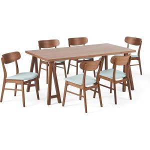 Christopher Knight Home Anthony Mid-Century Modern 7 Piece Dining Set, Light Beige and Natural Oak(Walnut + Mint)