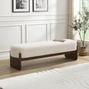 Christopher Knight Home Arden Minimalist Style Rectangular Loop Yarn Fabric Ottoman Bench, Rubberwood Frame, Entryway Bench, Living Room Sofa Extra Seat, End of Bed Footstool, Beige+Brown(Beige+brown)
