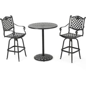 Christopher Knight Home Arlana Outdoor Cast Aluminum Bar Set, 3-Pcs Set, Shiny Copper Finish