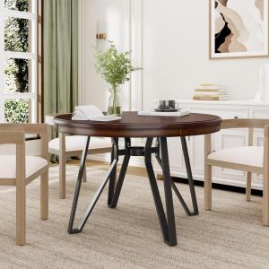 Christopher Knight Home Ayden Wooden Round Dining Table, Dining Room Table for 4 with Open Shelf, Indoor Kitchen Table with Metal Legs, Brown+Black(Brown)