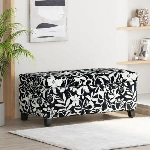 Christopher Knight Home Breanna Fabric Storage Ottoman, White And Blue Floral(Black+white)