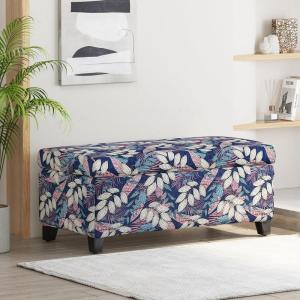 Christopher Knight Home Breanna Fabric Storage Ottoman, White And Blue Floral(Multi Color)