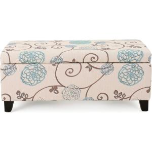 Christopher Knight Home Breanna Fabric Storage Ottoman, White And Blue Floral(White and Blue Floral)