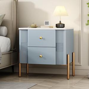Christopher Knight Home Canyon Modern Nightstand with Golden Metal Handles and Legs, Bedside Table/End Table for Bedroom/Living Room, Multipurpose Storage Cabinet with 2 Drawers, Orange(Blue)