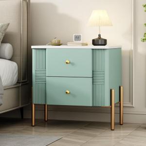 Christopher Knight Home Canyon Modern Nightstand with Golden Metal Handles and Legs, Bedside Table/End Table for Bedroom/Living Room, Multipurpose Storage Cabinet with 2 Drawers, Orange(Green)