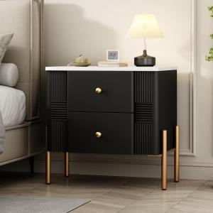 Christopher Knight Home Canyon Modern Nightstand with Golden Metal Handles and Legs, Bedside Table/End Table for Bedroom/Living Room, Multipurpose Storage Cabinet with 2 Drawers, Orange(Black)