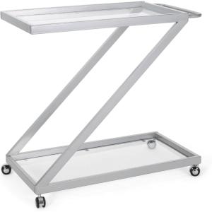 Christopher Knight Home Caraway Modern Iron and Glass 2 Tier Bar Cart, Silver