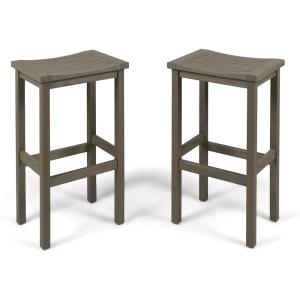 Christopher Knight Home Caribbean Outdoor 30″ Acacia Wood Barstools, 2-Pcs Set, Natural Stained(Grey Finish)