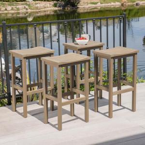 Christopher Knight Home Caribbean Outdoor 30″ Acacia Wood Barstools, 4-Pcs Set, Grey Finish