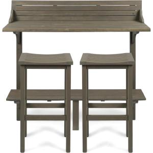 Christopher Knight Home Caribbean Outdoor Acacia Wood Balcony Bar Set, 3-Pcs Set, Grey Finish