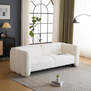 Christopher Knight Home Carine 83‘’ Sofa Couch, Cozy Boucle Fabric Upholstered 3-Seater Seating Sofa, Comfy Couches for Living Room and Office, Modern Oversized Loveseat, Curved Wave Design, White(White)