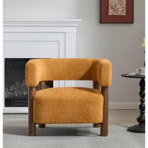 Christopher Knight Home Carly Low Profile Accent Chair, Round Backrest Side Chair, Living Room Armchair with Boucle Fabric Cushion, Comfy Reading Chair for Bedroom, Wooden Single Lounge Sofa, Yellow