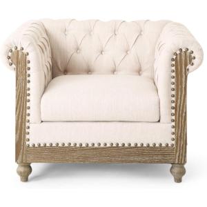 Christopher Knight Home Castalia Club Chair, Dark Brown + Natural 33.5D x 39W x 28H Inch(Beige + Dark Brown)