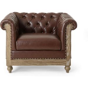Christopher Knight Home Castalia Club Chair, Dark Brown + Natural 33.5D x 39W x 28H Inch(Dark Brown + Natural)