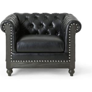Christopher Knight Home Castalia Club Chair, Dark Brown + Natural 33.5D x 39W x 28H Inch(Midnight Black + Dark Brown)