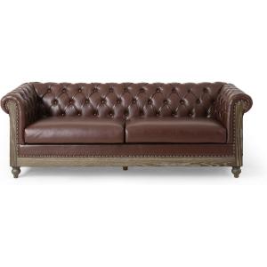 Christopher Knight Home Castalia Sofas, Cognac Brown + Natural(Dark Brown + Natural)