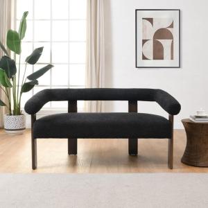 Christopher Knight Home Celen Modern Boucle Fabric Upholstered Loveseat with Round Armrest and Rubberwood Frame, Comfy Living Room 2-Seater Sofa, Space-Saving Couch for Hotel/Apartment, Green+Brown(Black + Brown)
