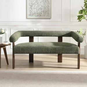 Christopher Knight Home Celen Modern Boucle Fabric Upholstered Loveseat with Round Armrest and Rubberwood Frame, Comfy Living Room 2-Seater Sofa, Space-Saving Couch for Hotel/Apartment, Green+Brown(Green+brown)