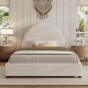 Christopher Knight Home Celyn Modern Queen Size Bed Frame with Upholstered Headboard, Boucle Upholstered Platform Bed Frame Queen, Wooden Slat Panel Support, No Spring Box Needed, Easy Assembly, White(Twin)