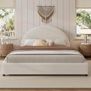 Christopher Knight Home Celyn Modern Queen Size Bed Frame with Upholstered Headboard, Boucle Upholstered Platform Bed Frame Queen, Wooden Slat Panel Support, No Spring Box Needed, Easy Assembly, White(Queen (U.S. Standard))