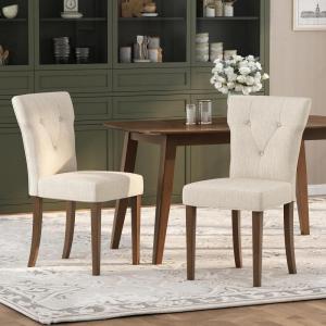 Christopher Knight Home Chastin Upholstered Dining Chairs – Set of 2, Rubberwood with Chic Button-Tufted Backrest, Indoor for Kitchen & Dining Room, Cream