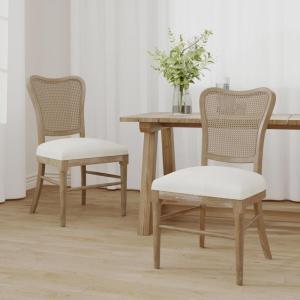 Christopher Knight Home Collda Modern Upholstered Dining Chairs, Wicker Backrest, Vintage Style for Homebar Living Room Kitchen Counter (Set of 2), Dark Brown+Beige