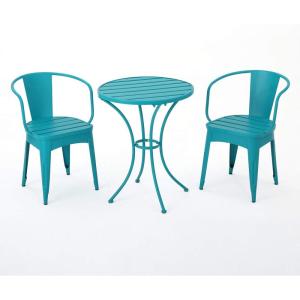 Christopher Knight Home Colmar Outdoor Iron Bistro Set, 3-Pcs Set, Matte Teal