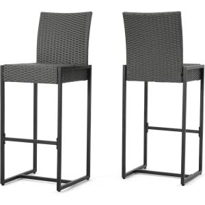 Christopher Knight Home Conrad Outdoor Wicker Barstools, 2-Pcs Set, Grey