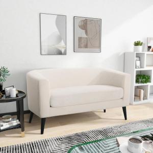 Christopher Knight Home Contemporary Tufted and Diamond Stitching Fabric Loveseat,Tub-Design 2-Seater Sofa, Removable Cushions, Birch Wood Legs, Square Arms, Beige and Espresso(White)