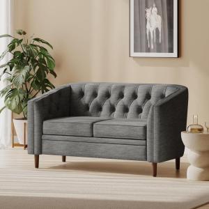 Christopher Knight Home Contemporary Tufted and Diamond Stitching Fabric Loveseat,Tub-Design 2-Seater Sofa, Removable Cushions, Birch Wood Legs, Square Arms, Beige and Espresso(Grey)