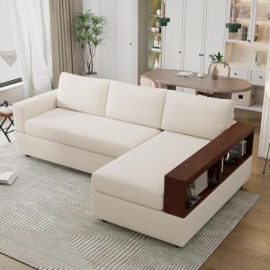 Christopher Knight Home Davinz 87.4″ L-Shaped Sectional Sofa, Chenille 3 Seater Couch, Sectional Couches with Chaise Lounge, Upholstered Sofa Couch with Reversible Armrests for Living Room, Beige(Beige)