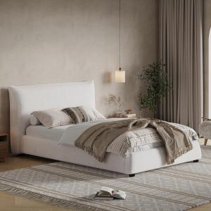 Christopher Knight Home Deft Wooden Twin Bed Frame with Headboard, Luxurious Upholstered Platform Bedframe with Linen Fabric Pillow-Back Headboard, Twin Bed Frame No Box Spring Needed, Beige(Twin Size)