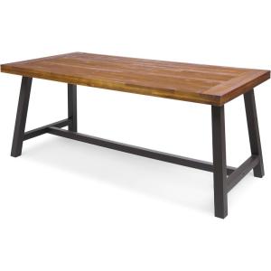 Christopher Knight Home Della Acacia Wood Dining Table, Natural Stained with Rustic Metal, 32.25 in x 69 in x 29.5 in, Brown, Grey(Sandblast Finish / Rustic Metal)