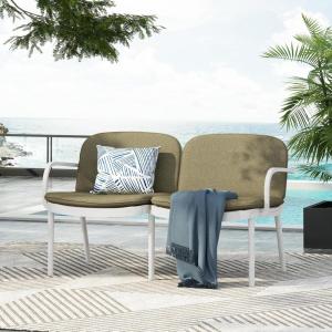 Christopher Knight Home Dessa Patio Plastic Loveseat, Lightweight Couch, 2 Seat Sofa, Open Slats Panel Armchair, Comfort Outdoor Loveseat with Cushions for Backyard Garden Balcony, 550lbs Black+Beige(White+green)