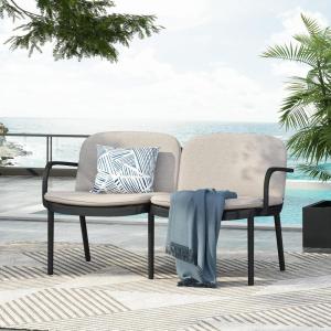 Christopher Knight Home Dessa Patio Plastic Loveseat, Lightweight Couch, 2 Seat Sofa, Open Slats Panel Armchair, Comfort Outdoor Loveseat with Cushions for Backyard Garden Balcony, 550lbs Black+Beige(Black+beige)