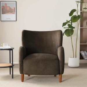 Christopher Knight Home Dolly Mid-Century Modern Velvet Upholstered Wingback Club Chair, Living Room Lounge Chair for Relaxation, Reading Armchair, Solid Wood Living Room Accent Chair, Dark Brown(Dark Brown)