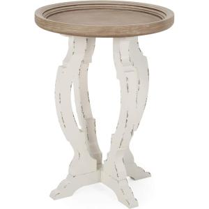 Christopher Knight Home Doris French Country Accent Table with Round Top, Natural(Natural + Distressed White)