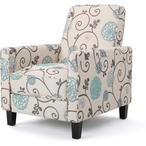 Christopher Knight Home Dufour White and Blue Floral Fabric Recliner 26.75D x 34W x 36.25H in