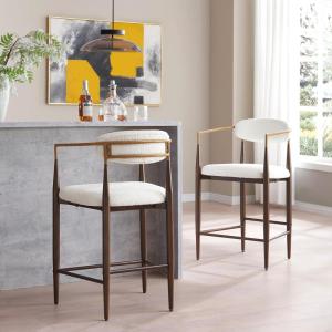 Christopher Knight Home Ebany 25″ Barstools Set of 2, Metal Frame Counter Stool, Upholstered Bar Chair, Curved Back Barstool, Open Design Counter Stool for Kitchen Dining Island Table, Beige+Black(Beige+gold)