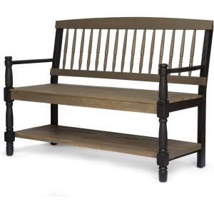 Christopher Knight Home Eddie Indoor Farmhouse Acacia Wood Bench with Shelf, Gray and Black Finish