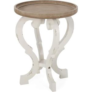 Christopher Knight Home Eleanor French Country Accent Table with Round Top, Natural(Natural + Distressed White)