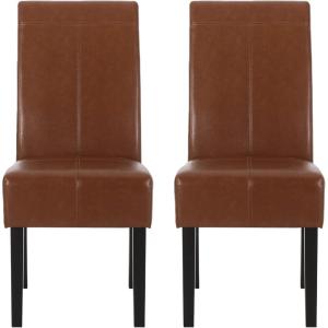 Christopher Knight Home Emilia Chocolate Brown Leather Dining Chairs (Set of 2)(Cognac Brown + Espresso)