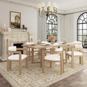 Christopher Knight Home Enat 7-Piece Wooden Dining Table Set for 6, Modern Kitchen Table and Chair Set for 6, Contemporary Dining Room Furniture Set with 6 Upholstered Armchairs, Natural Ash+Beige(Natural Ash+beige)