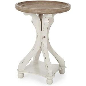 Christopher Knight Home Estelle French Country Accent Table with Round Top, Natural + Distressed White(Natural + Distressed White)