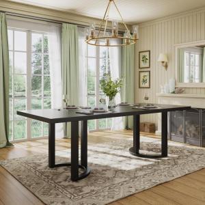 Christopher Knight Home Evat 95 Inch Dining Table for 6-8 People, Modern Kitchen Table with U-Shaped Legs, Large Wooden Rectangular Farmhouse Dinner Furniture for Dining Room, Home Office,Natural Ash(Black)