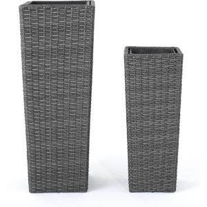 Christopher Knight Home Everest Outdoor Wicker Flower Pots, 2-Pcs Set, Multibrown(Gray)