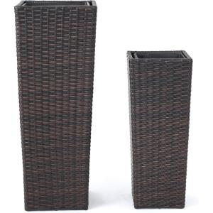 Christopher Knight Home Everest Outdoor Wicker Flower Pots, 2-Pcs Set, Multibrown(Multibrown)