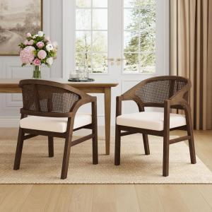 Christopher Knight Home Faritel Modern Wooden Dining Chairs Set of 2, Fabric Upholstered Kitchen Side Armchairs, Living Room Comfy Reading Chair with Curved Rattan Back, Walnut+Beige(Walnut+beige)