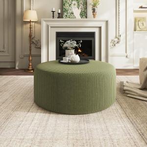 Christopher Knight Home GAVI Corduroy Ottoman Foot Stool, 30″ Pouf Footstool Ottoman Seat, Upholstered Foot Chair, Round Footrest, Modern Side Table for Living Room Bedroom Home Decor, Olive Green(Olive Green  Corduroy)